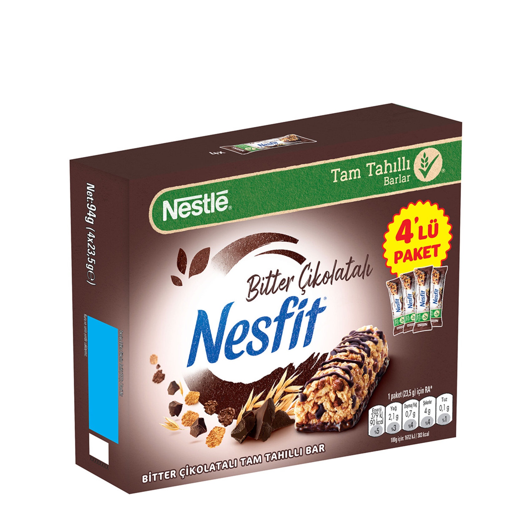 Nesfit Bitter Çikolatalı Tam Tahıllı Bar 100 Gr