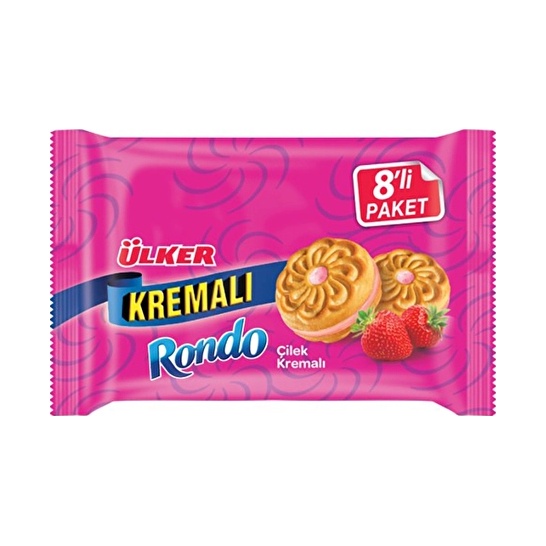 Ülker Rondo Bisküvi Kremalı Çilekli 8'li 488 Gr